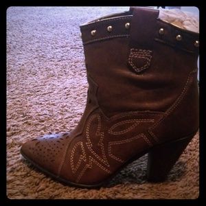 Brown leather booties